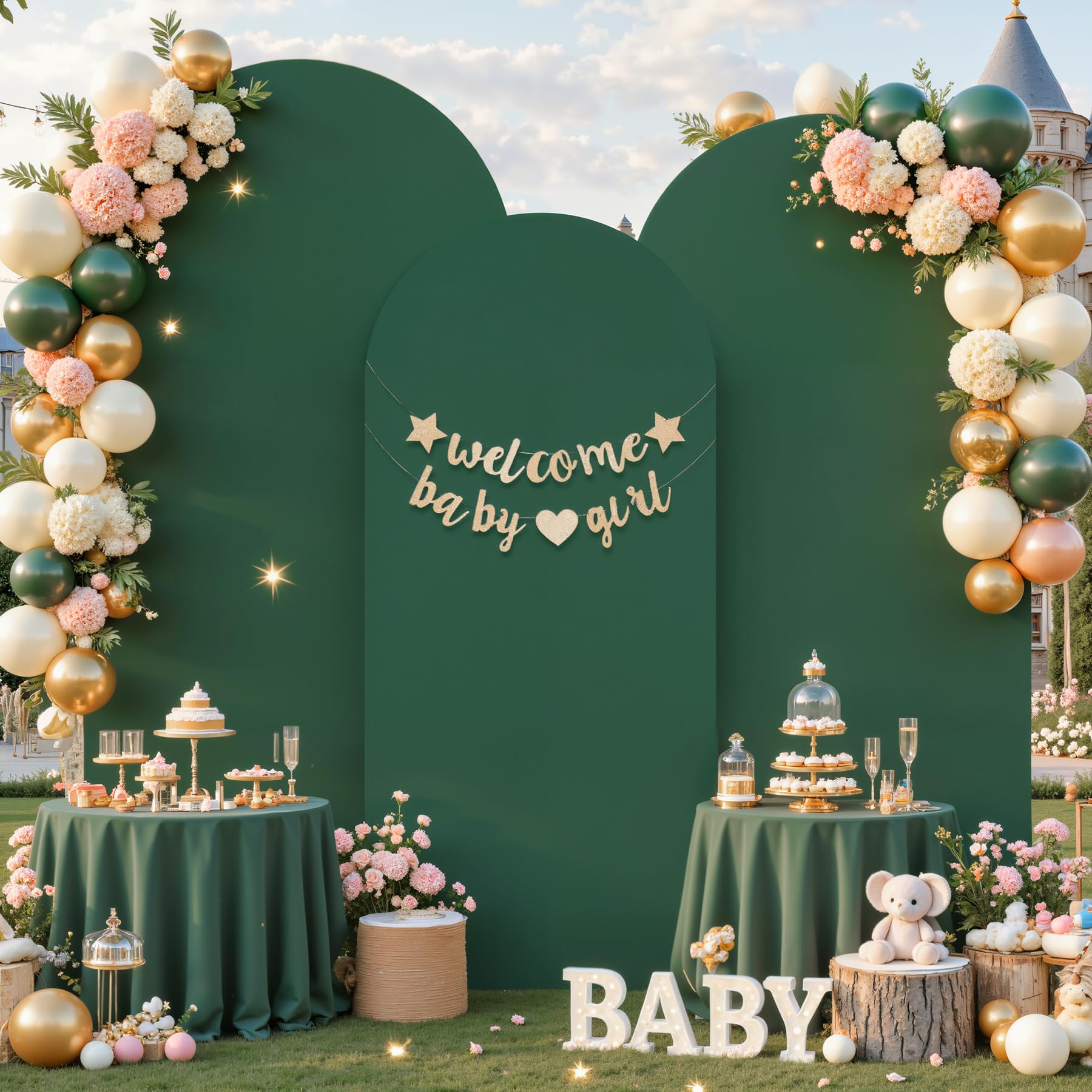 Photo 1 of Hunter Green Arch Cover 3 Set - 4FT, 5FT, 6FT Hunter Green Arch Backdrop Cover Spandex Wedding Arch Stand Covers for Birthday Party Baby Shower Wedding Bridal Shower Photo Background Decorations