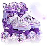 Kids Roller Skates for Girls Boys 4 Size Adjustable Ages 3-5 5-8 6-12 Quad Rollerskates with Light Up Wheels for Beginner Children's Birthday Gift patines para niñas Outdoor Sports