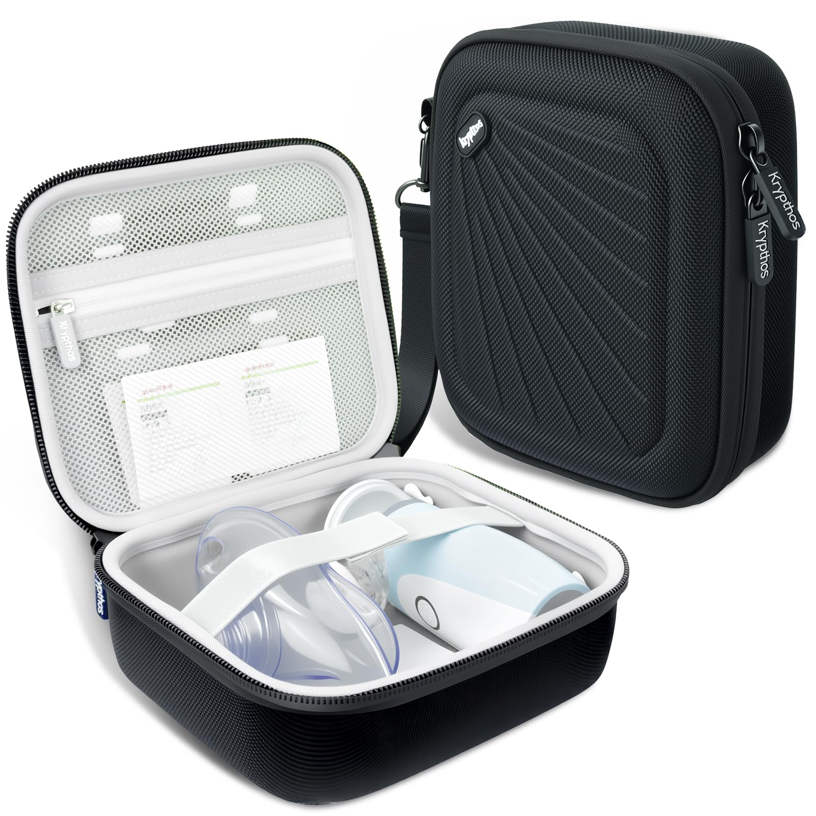 Photo 1 of Krypthos Carrying Case Compatible with Compact Portable Handheld Inhaler Nebulizer or Asthma Inhaler for Adults and Kids, Inhaler Spacer Bag, Compact Medical Holder Case (Black)