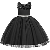 Glamulice Vintage Flower Girl Dress 3D Floral Tulle Pageant Dresses Kids Wedding Bridesmaid Formal Holiday Party Gown