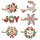 6PCS Christmas Hair Clips for Women Xmas Snowflake Wreath Reindeer Bell Hairpins Rhinestone Holiday Hair Barrettes Festive Costume Hair Accessory Gifts (6PCS Xmas Hair Clip)