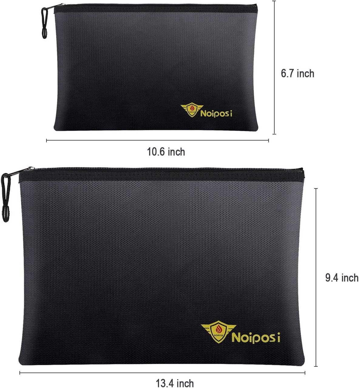 Noiposi Fireproof Document Bags, 13.4”x9.4” Waterproof and Fireproof Bag for Documents and 10.6”x6.7” Fireproof Money Bag with Zipper, Silicone Fire Safe Storage Pouch for Documents, Money and Cash - - 