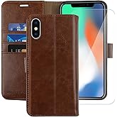 MONASAY Wallet Case Compatible for iPhone X/iPhone Xs, 5.8-inch, [Glass Screen Protector Included] [RFID Blocking] Flip Folio Leather Cell Phone Cover with Credit Card Holder,Brown