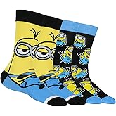 Minions Socks Men's 2-Pair Kevin Stuart Phil Allover Designs Adult Mid-Calf Crew Socks (Fits Shoe Size 6-12)