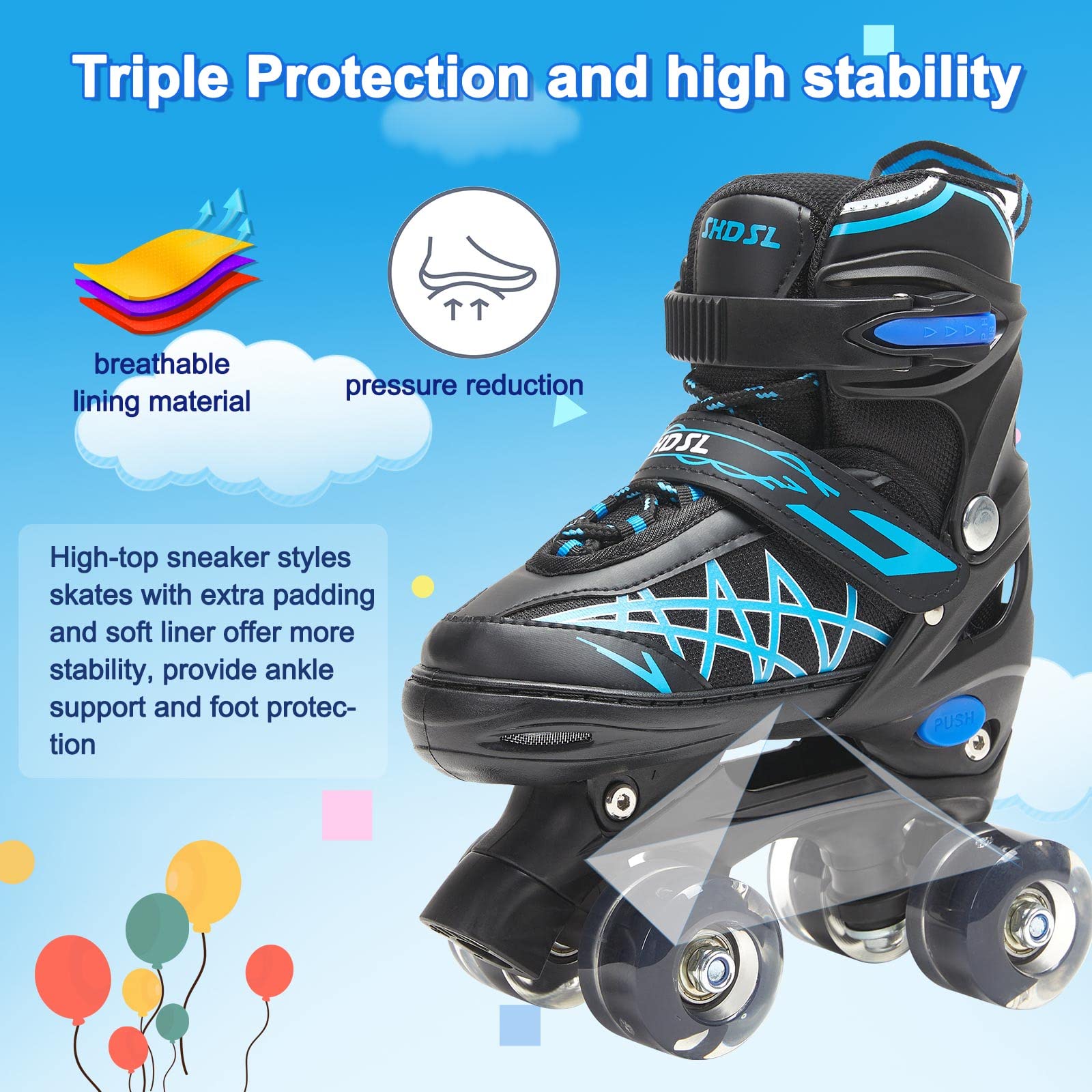 SHDSL Kids Roller Skates for Boys Girls Kids, 4 Sizes Adjustable Quad Skates with All Light up Wheels - Birthday Gift for Indoor Outdoor Sports Patines para niñas