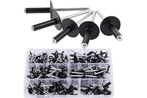 LAZIRO 220PCS Large Flange Aluminum Blind Rivets，Black Rivets Pop Rivets Assortment Kit, 7 Sizes Aluminum Rivets (1/8" 5/32"3/16") Assorted Blind Rivets with Case