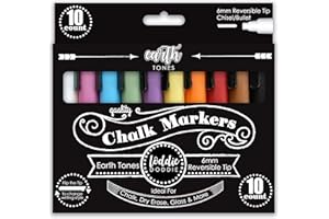 Loddie Doddie Liquid Chalk Markers for Chalkboard - 10 Count - 6mm Reversible Chisel and Bullet Tips - Chalkboard Markers Erasable - Earth Tones Chalk Pens - Chalk Pens for Chalkboard