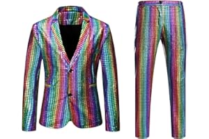 Westmall Two-Piece Men's Sequin Slim Suit 70s Disco Outfit Prom Costume for Prom Halloween Party