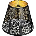 Metal Small Lamp Shade Etched Forest 5" Top X 9" Bottom X 7" High, ALUCSET Small Lampshade, Table Lamps Replacement Shade, Spider Fitter Black Outside Gold Inside Metal Etched Lampshade