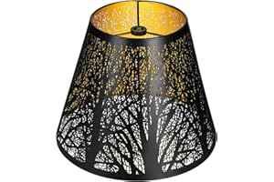 Metal Small Lamp Shade Etched Forest 5" Top X 9" Bottom X 7" High, ALUCSET Small Lampshade, Table Lamps Replacement Shade, Spider Fitter Black Outside Gold Inside Metal Etched Lampshade