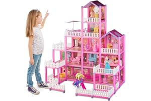 JOYZIN 292-Piece Pink Princess Castle Dollhouse Playset with Dolls, Furniture & Accessories - For 3-10 Year Old Girls