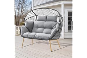 Belord Patio Double Egg Chair - Outdoor Indoor Wicker Egg Chair 550 LBS Weight Capacity, Handwoven Rattan Egg Shaped Loveseat for Patio Porch Balcony Sunroom Dark Grey Wicker Light Grey Cushion