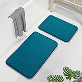 Yimobra Memory Foam Bathroom Rugs Sets 2 Piece - Super Soft Absorbent Quick Dry Bath Mat Set, Machine Washable Non Slip Floor Carpet for Tub Shower & Single Sink (17x24 & 31.5x20 Inch, Peacock Blue)