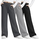 LessonZoo 3 Pack Girls Sweatpants Teen Front Seam Straight Leg Pants Kids Open Bottom Wide Leg Loose Joggers with Pockets