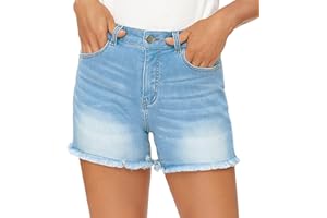 VIPONES Women Denim Shorts Stretchy High Waisted Frayed Hem Trendy Casual Jean Shorts