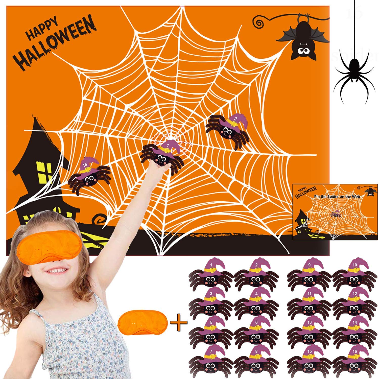 Funnlot Halloween Games Halloween Party Games for Kids Pin The Spider on The Web Game Halloween Party Favors and Game Pin The Tail Activities for Kids