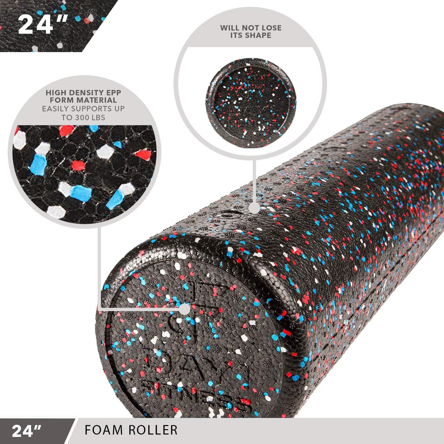 High Density Muscle Foam Rollers by Day 1 Fitness - Sports Massage Rollers for Stretching, Physical Therapy, Deep Tissue, Myofascial Release - Ideal for Exercise and Pain Relief – USA Speckled, 24” : Sports & Outdoors