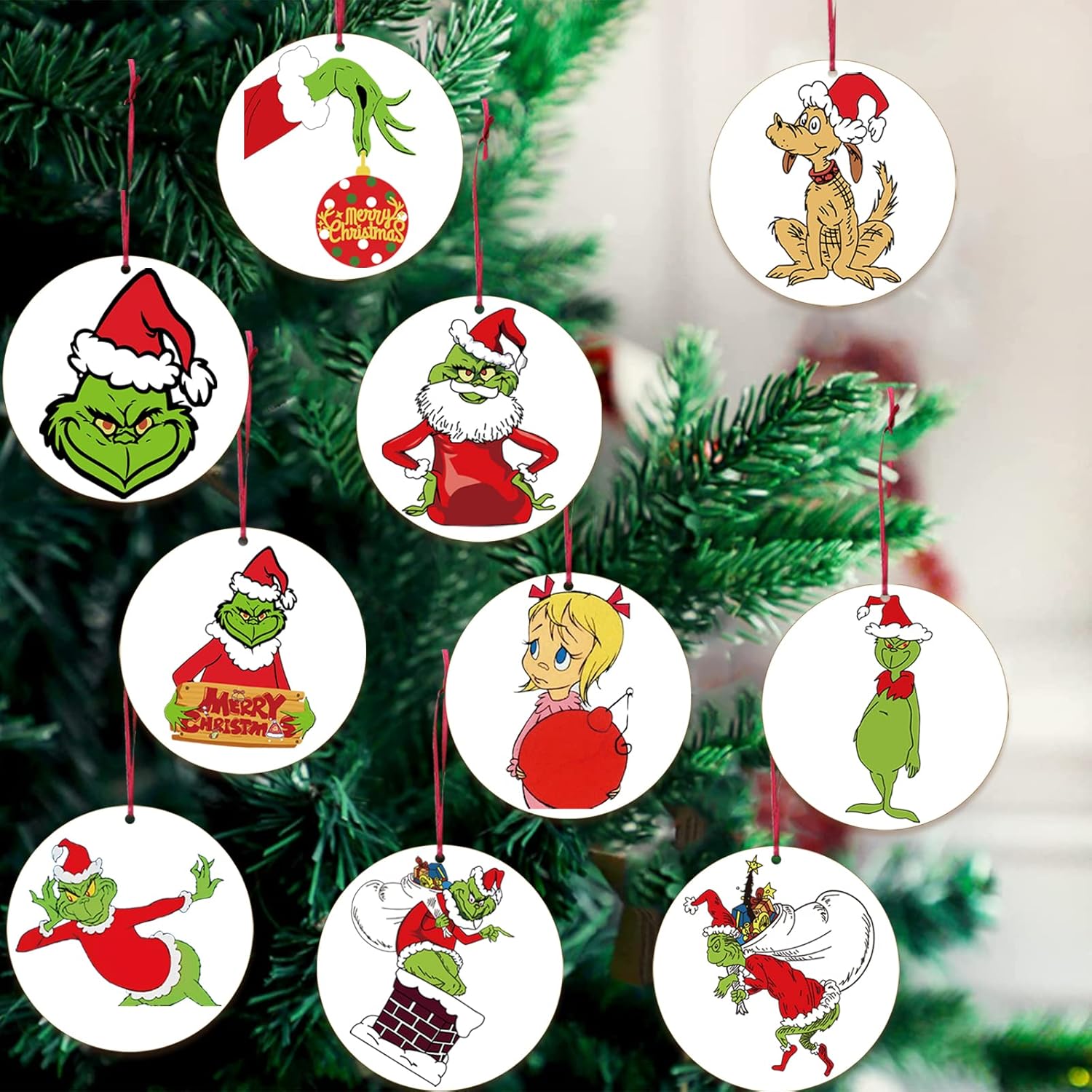 Ornaments - 10Pcs Ornaments Sets - 2022 Christmas Decorations Funny Wood Hanging Tree Ornaments for Christmas Holiday Home Decorations