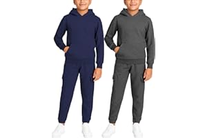 Quad Seven Boys Sweat Suit Set - 4 Piece Soft Fleece Pullover Hoodies and Athletic Cargo Jogger Sweatpants for Boys (5-18)
