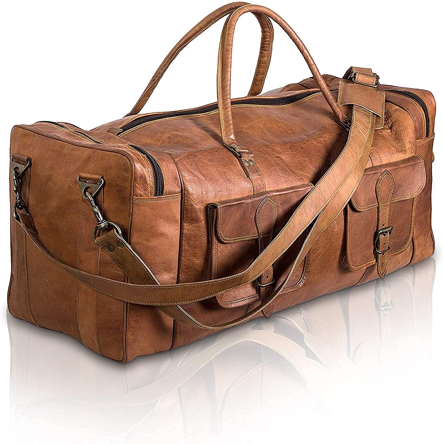ALASKA EXPORTS Mens Leather Duffle Bag Travel Holdall Weekender | Genuine Leather Carry On Luggage Bags Gym Sports Overnight Duffels for Men โ Brown โ image 1