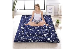 JZGYDD Japanese Floor Mattress,Thicken Japanese Floor Sleeping Pad Foldable,Roll Up Tatami Mat Easy to Store and Portable,Futon Mattress Suitable for Camping and Guest Room (Blue, Queen (80" X 60"))