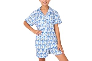 XEUKNN Zelbuck Girls Summer Outfit, Kids 2 Piece Button Down Monkey Beach Shorts Set Ugly Animal Y2k Preppy Loungewear Pjs