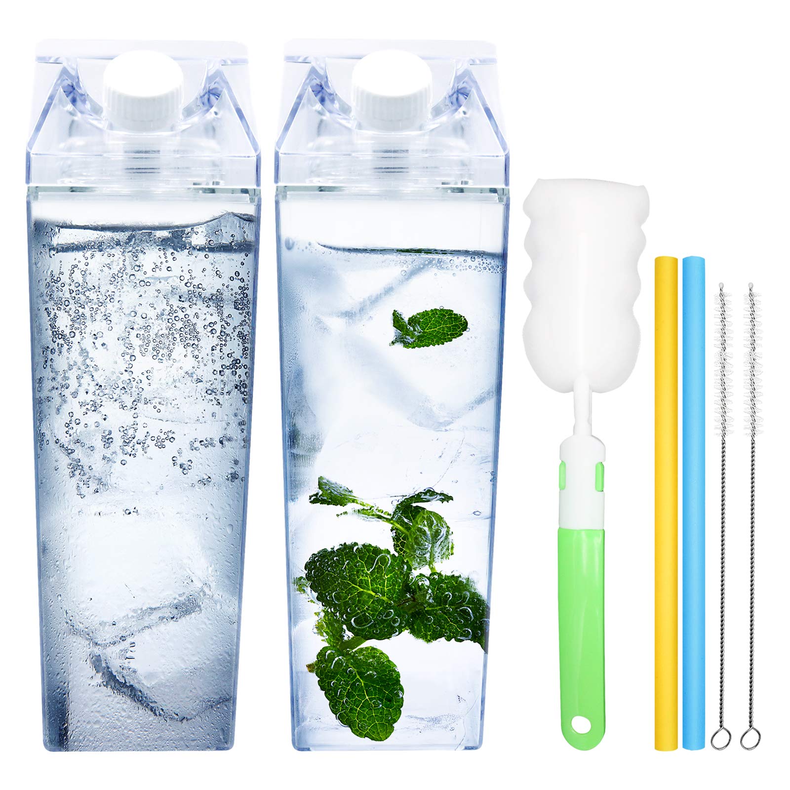 Photo 1 of 2 Pack 33oz Milk Carton Water Bottle -Clear Square Milk Bottles BPA Free Portable Water Bottle with Straws & Cleaning Brush and Bottle Brush for Outdoor Sports Travel Camping Activities(H06)