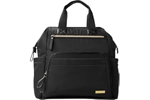 Skip Hop Diaper Bag Backpack: Mainframe Large Capacity Wide Open Structure with Changing Pad & Stroller Attachement, Black with Gold Trim