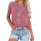 BOMYTAO Cute Cat Shirt for Women Cat Mom Heartbeat Paw Print T-Shirt Short Sleeve Casual Tee Top