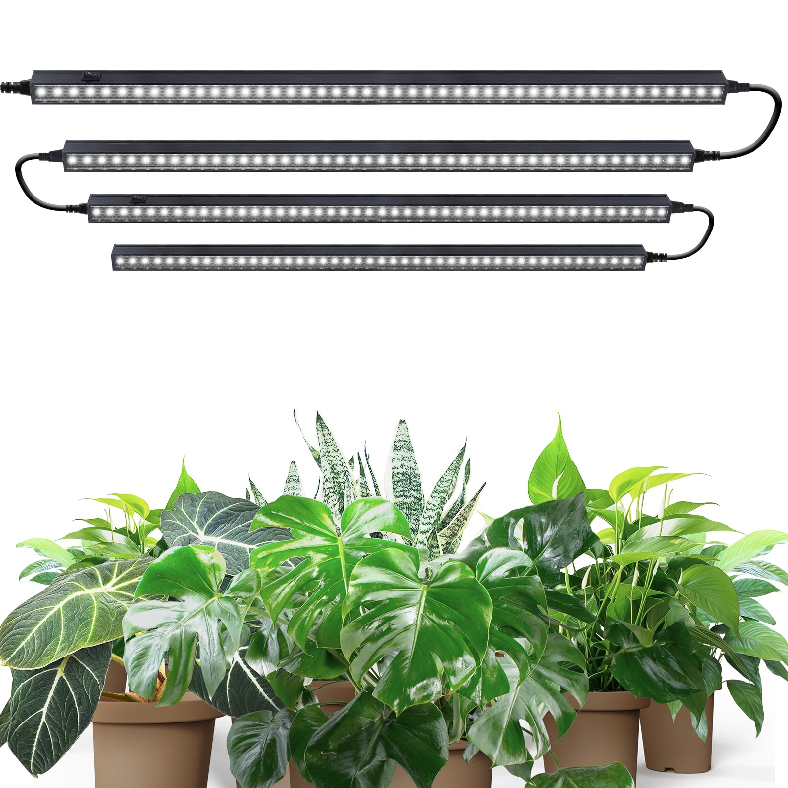 Barrina T5 2FT Grow Lights for Indoor Plants, 5000K LED Plant Lamps, Full Spectrum Growing Light, 40W(4 x 10W), Magnetic Black Cover LED Plant Light Strips, Linkable, Plug and Play, 4 Packs