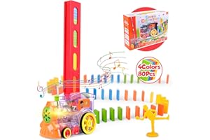 Vanmor Domino Train Toy, Automatic Dominoes for Kids, Mexican Train Musical Toys with Light, Dominos Stacker Blocks Game Toy for Toddlers Age 3-8 Gift