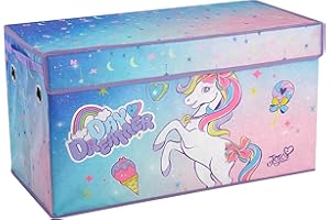 Idea Nuova JoJo Siwa Unicorn Bow Day Dreamer Collapsible Children’s Storage Trunk, Durable with Soft Lid, 28.5"x14.5"x16"