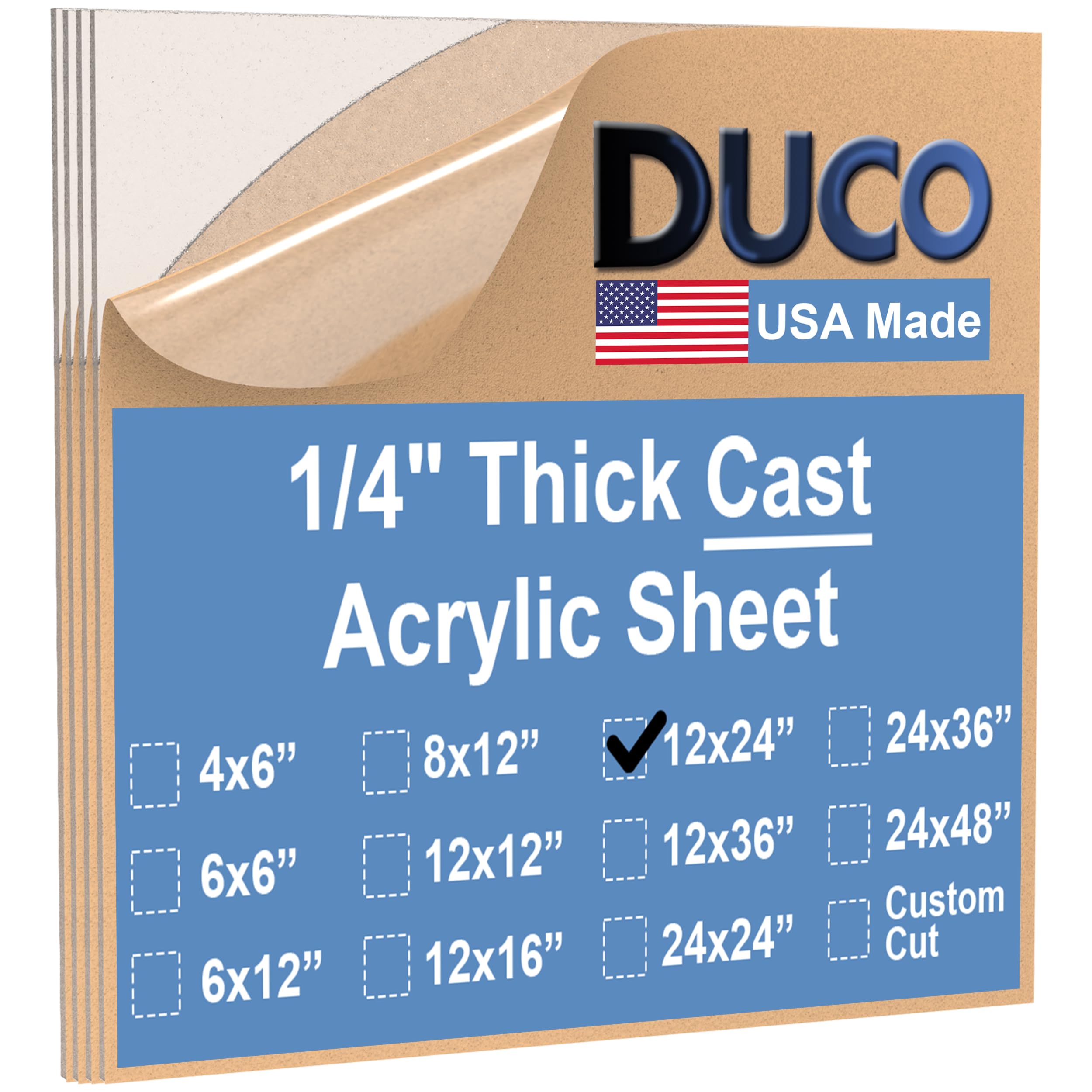 Duco Clear Cast Acrylic Sheets 1/4 Inch Thick 12" X