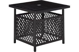 LOKATSE HOME Patio Umbrella Table Stand with Umbrella Hole, Outdoor Table Base Only Garden Table Bistro Table - Black