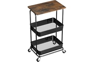 Simple Houseware 2-Tier Metal Rolling Utility Cart with Wooden Top and Lockable Wheel, Storage Organizer Trolley for Kitchen,