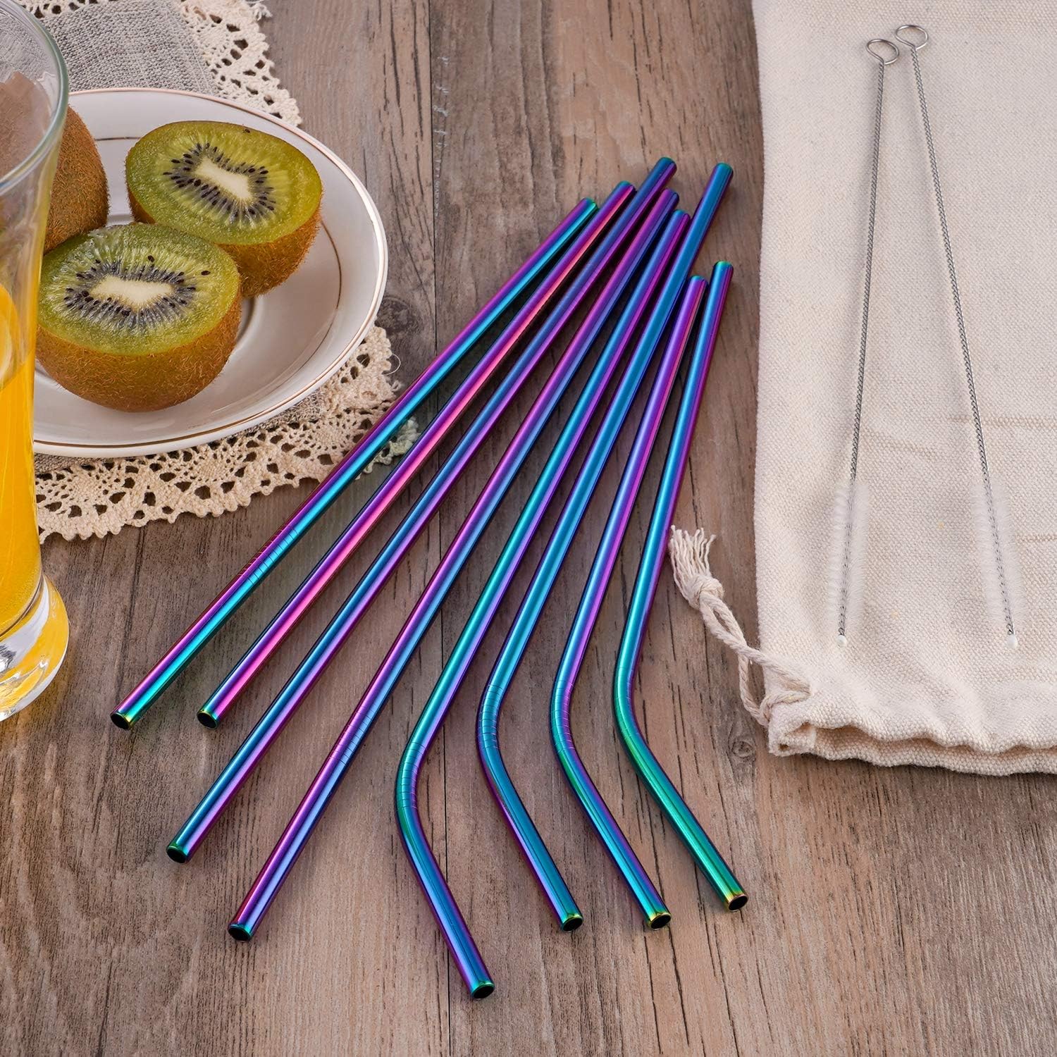 Metal Straws Stainless Steel Straws,Set of 8 10.5" 8.5" Reusable Rainbow Multi-Colored Drinking Straws for 30/20oz Tumbler Cold Beverage,Eco-friendly Metal Straws with 2 Cleaning Brushes 1 Case: Health & Personal Care