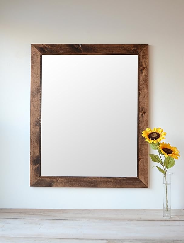 Rustic Wooden Wall Mirror w/Square Decorative