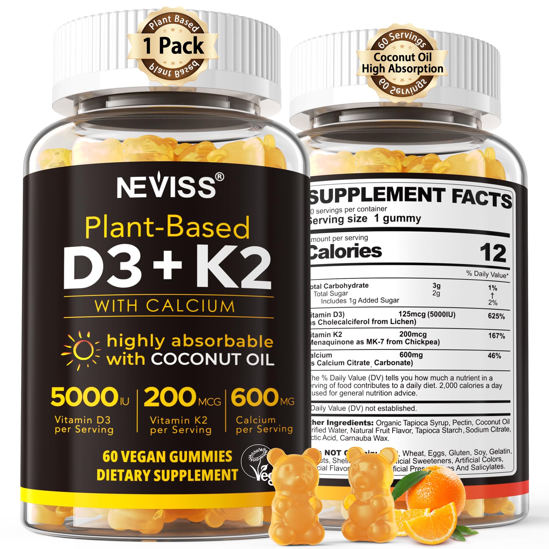 Plant-Based D3 + K2 with Calcium