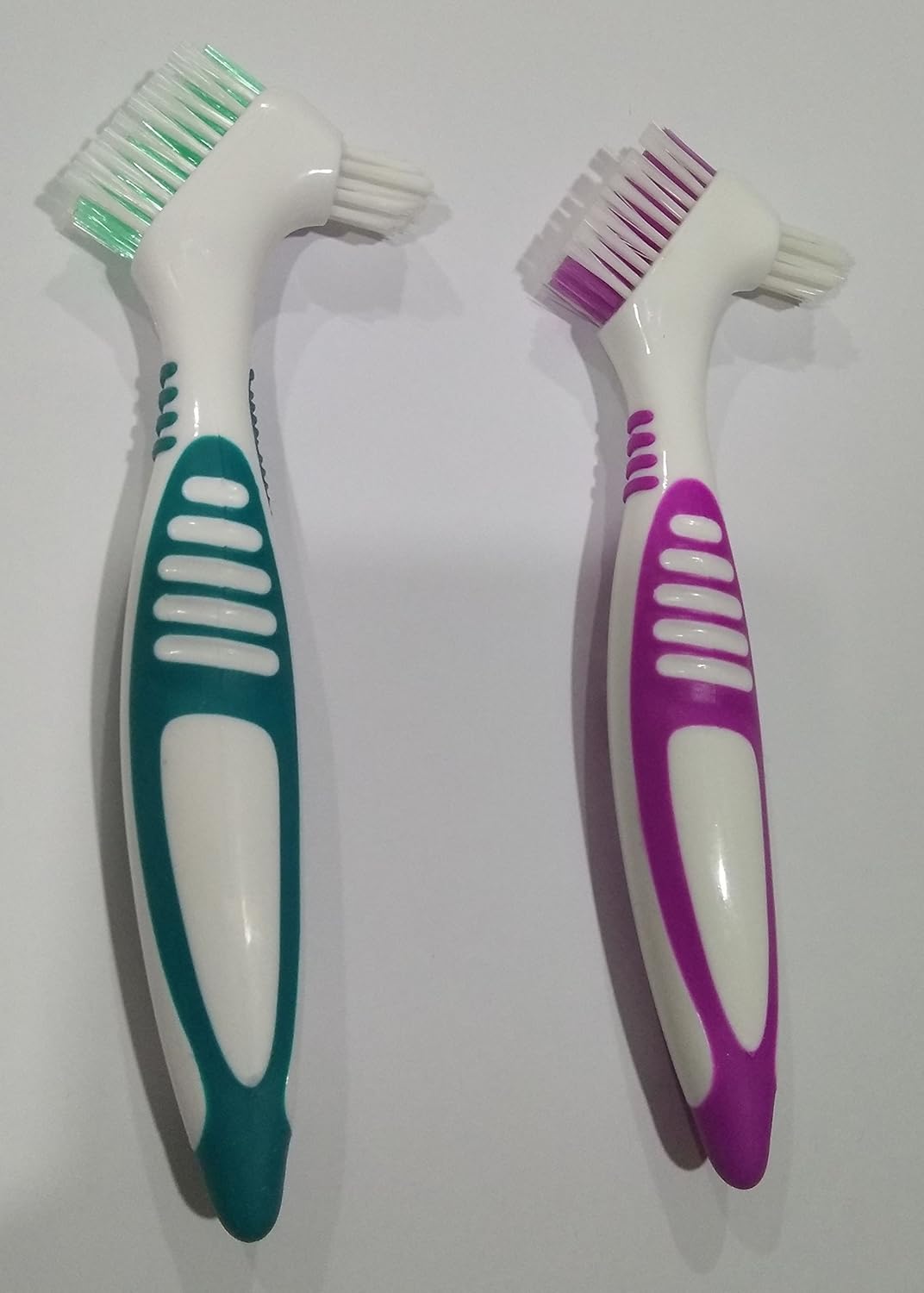 Gus Craft 2-Pack Denture Cleaning Brush Set- Premium Hygiene Denture Cleaner Set for Denture Care- Top Denture Cleanser Tool w/Multi-Layered Bristles & Ergonomic Rubber Handle (Green and Purple): Health & Personal Care