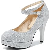 fereshte Women's Platform Pumps, Ankle Strap, High Heel, Closed Toe, Party Wedding Dress Shoes