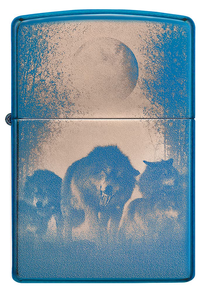Zippo Windproof Lighter - Wolves Model - High Polish Blue Finish with Color Image - Refillable - Reusable - Windproof Design - Gift Box - Metal - Made in USA — image 1