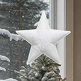 Suncalla 10 Inch Felt Star Christmas Tree Topper Boho Christmas Tree Decoration Farmhouse Rustic Handcrafted Wool Embroidery Decor for Xmas