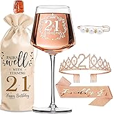 21st Birthday Gifts for Women Her - Sweet Decorations with Vintage Wine Glasses, Wine Bag, Birthday Sash, Crown, Elegant Princess Rhinestone Tiara, Perfect for Women, Sister, Daughter,BFF,Girlfriend