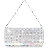 Tessco Women's Evening Bag Glitter Clutch Purses for Women Evening Wedding Engagement Pearls and Prosecco Party Prom Purse Rhinestone with Detachable Chain(Silver)
