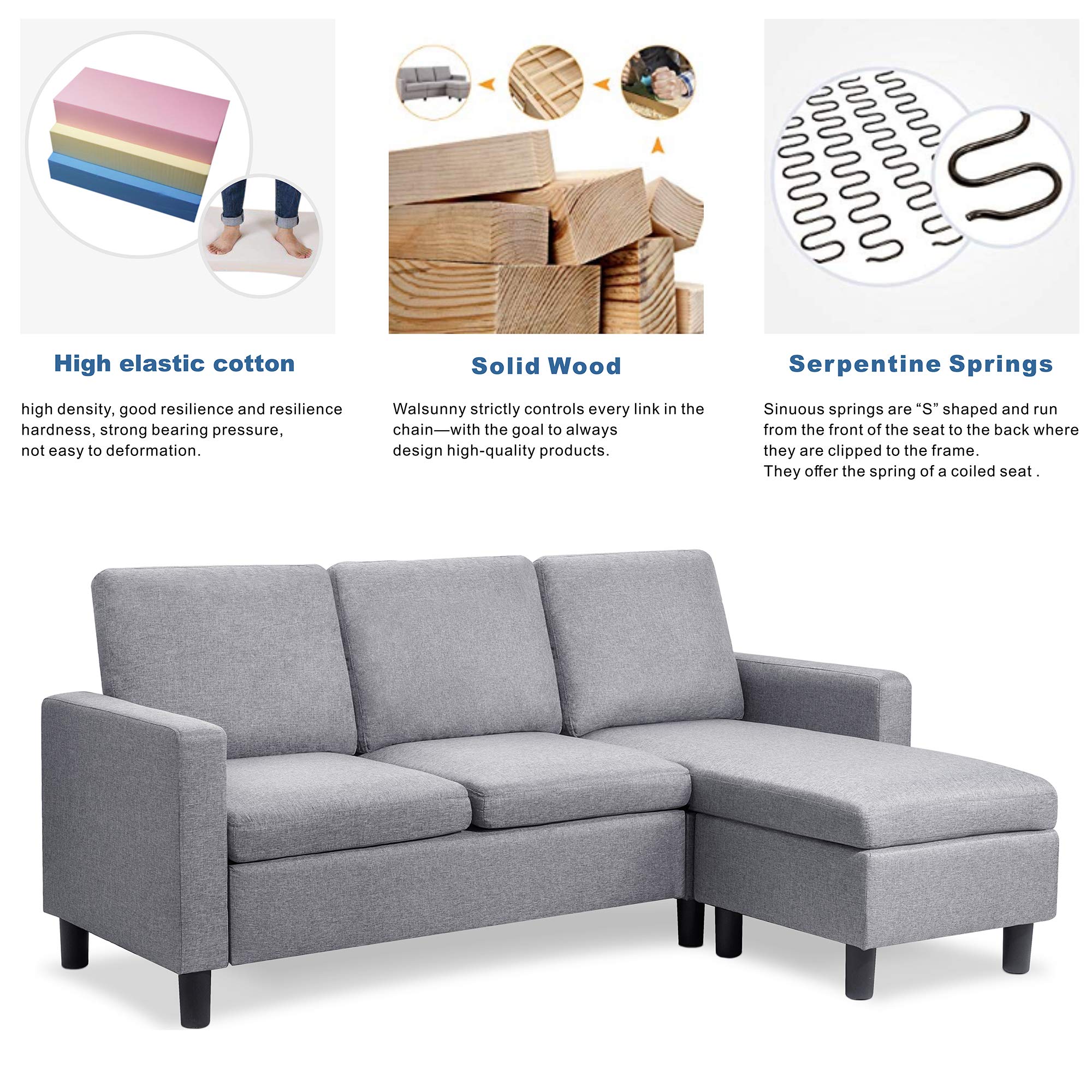 Walsunny Convertible Sectional Sofa Couch with Reversible Chaise, L