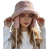 Clakllie Winter Bucket Hat with Earflaps Fuzzy Fishing Hat Warm Beach Sun Hat Wide Brim Fisherman Cap for Women Travel Hat