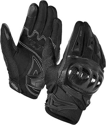 Motorradhandschuhe Herren Sommer Hartschale Kohlefaser atmungsaktiv Touchscreen weich für Motorradfahren Bergsteigen Wandern Schwarz-L