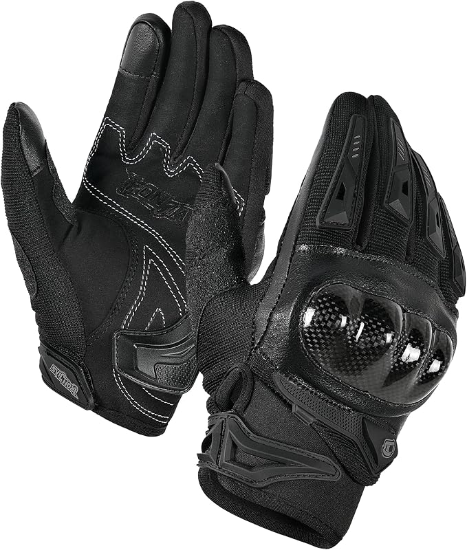 Motorradhandschuhe Herren Sommer Hartschale Kohlefaser atmungsaktiv Touchscreen weich für Motorradfahren Bergsteigen Wandern Schwarz-L