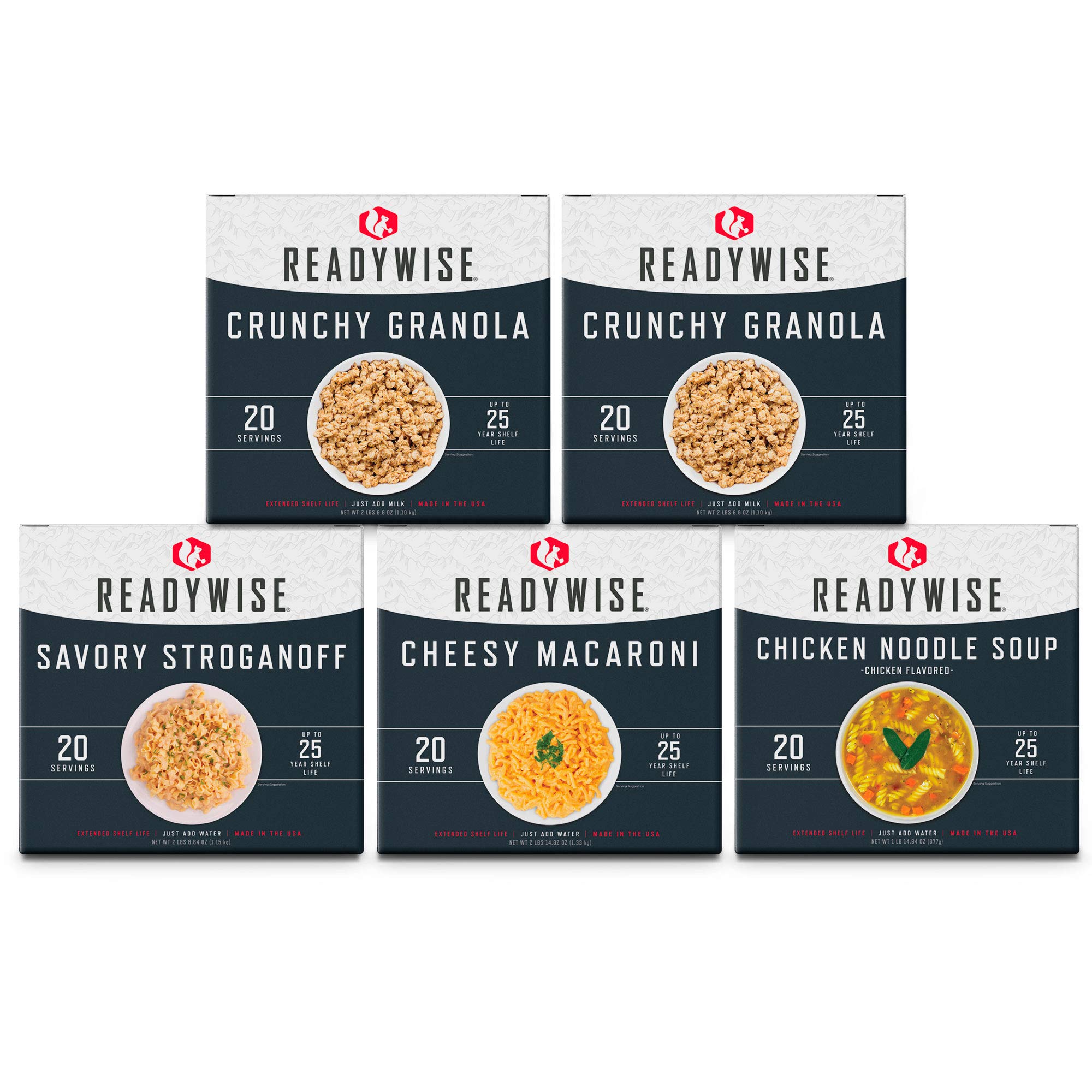 ReadyWiseBreakfast & Entrée Box Kit, 100 Servings, 5 Boxes, Freeze Dried Food, MRE, Emergency Kit, for Hiking, Camping Essentials, Hurricane Preparedness Items, & Food Storage, 25-Year Shelf Life