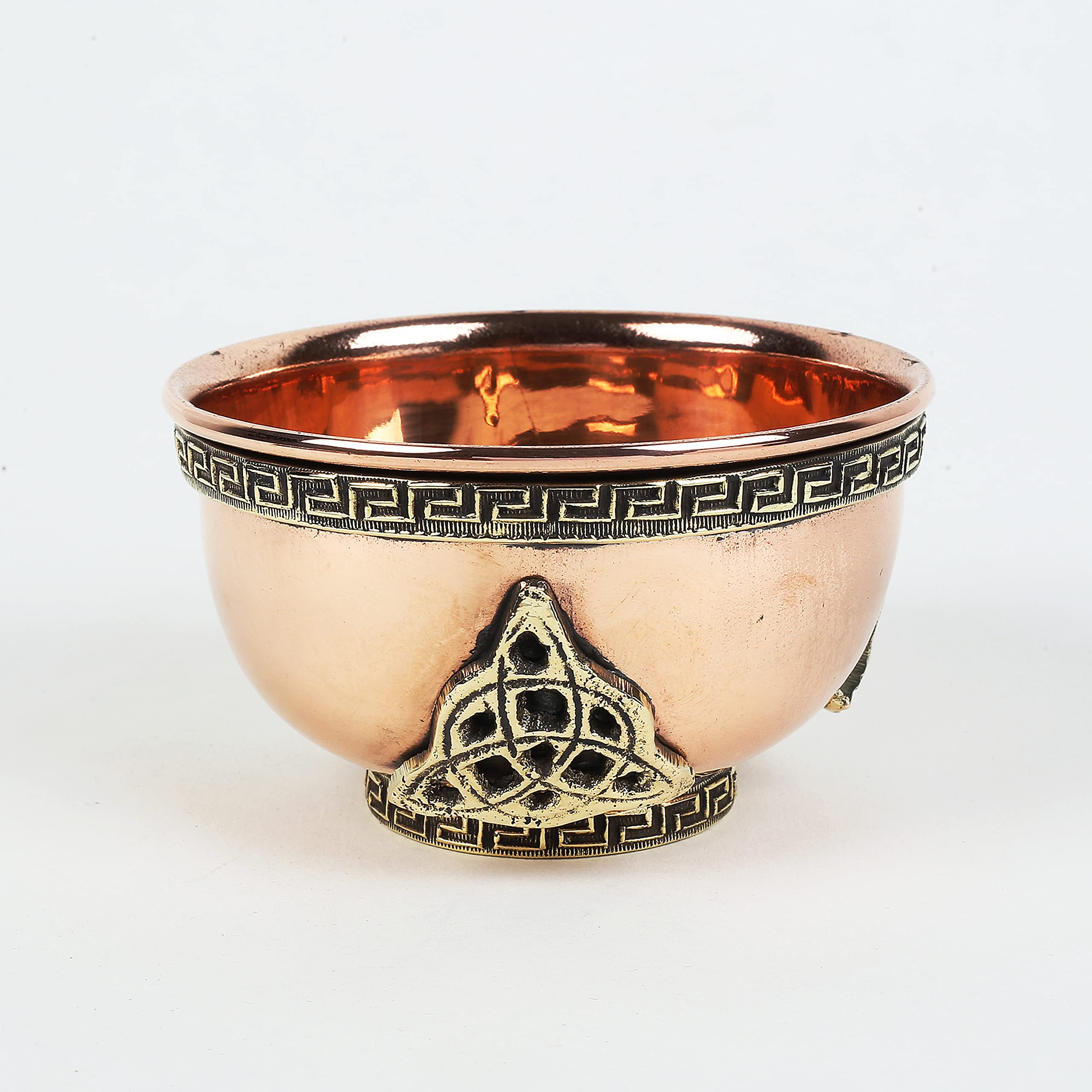 Indian Consigners Small Altar Witchcraft Serving, Offering or Smudging Copper Brass Bowl (Triquetra)